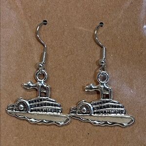 Silver Boat Dangle Earrings